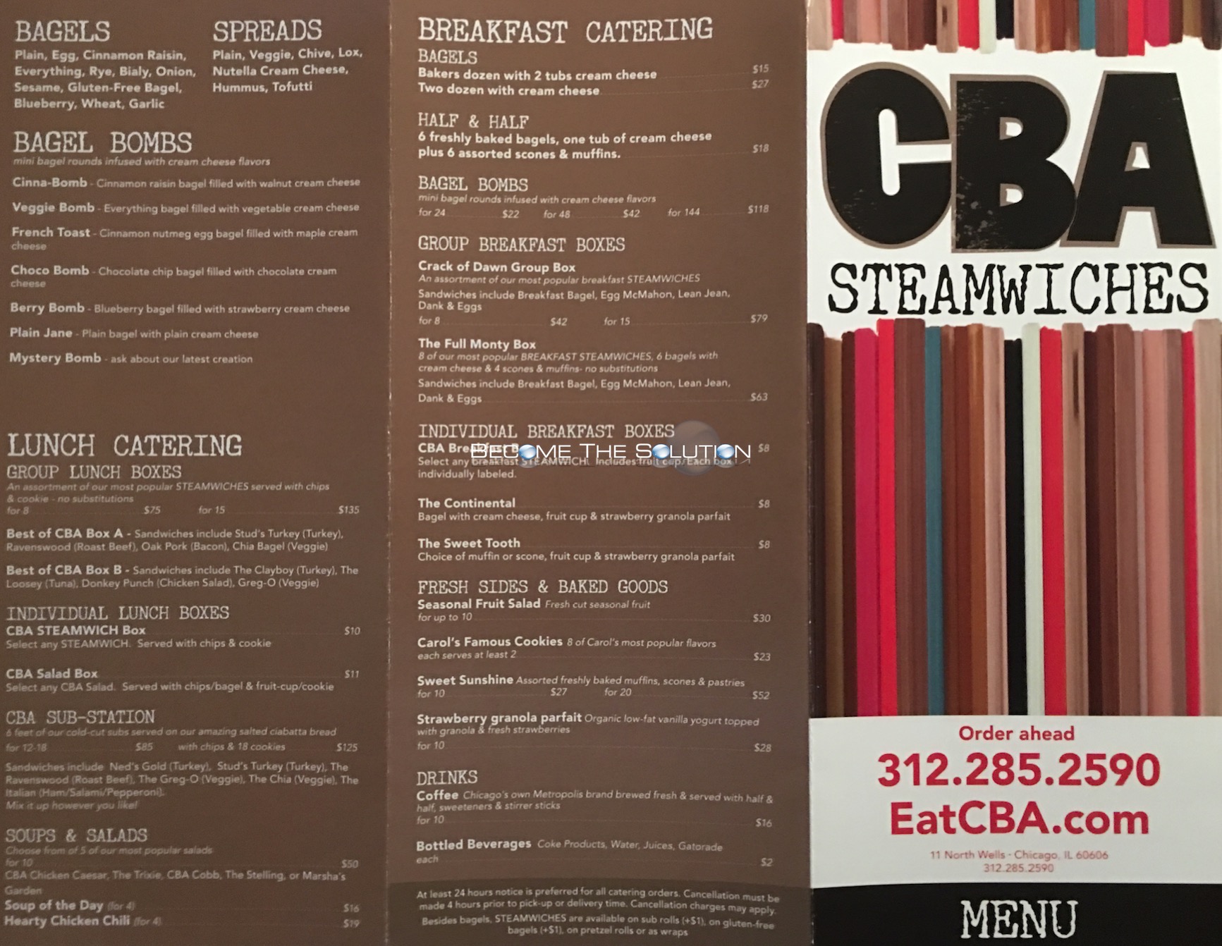 Chicago Bagel Authority Carry Out Menu (Scanned Menu With Prices)